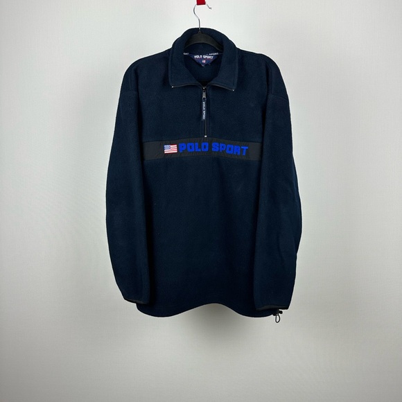 Vintage Polo Sport Ralph Lauren 1/4 Zip Fleece Big Logo USA Flag Size XL Navy - Picture 4 of 10